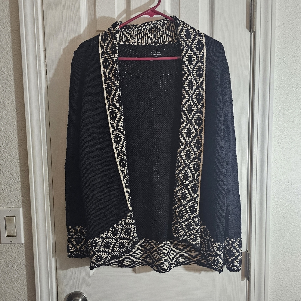 Lucky Brand Black and White Geometric Cardigan